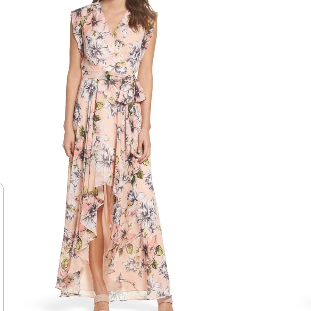 Floral Ruffle High/Low Maxi Dress